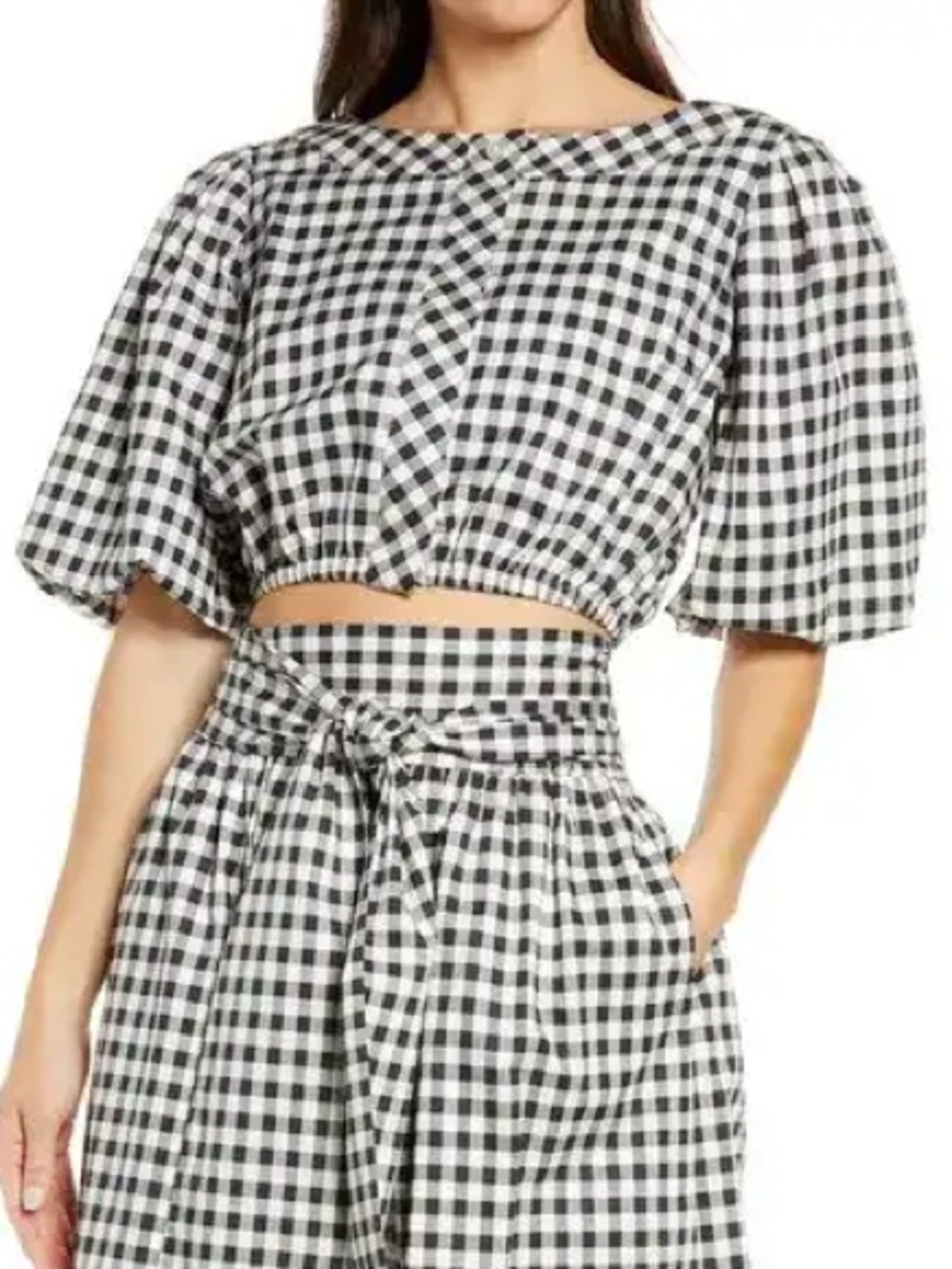 Tory Burch Gingham Cotton Poplin Crop Top